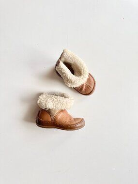 Baby POM D'API Brown Leather Shearling Trim Boots, Size 22